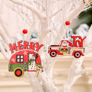 Wooden Vintage Christmas Vehicle Ornaments - Xmas Tree Hanging Pendants for Christmas Party Decorations