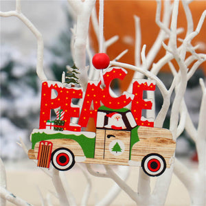Wooden Vintage Christmas Vehicle Ornaments - Xmas Tree Hanging Pendants for Christmas Party Decorations