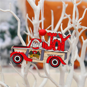 Wooden Vintage Christmas Vehicle Ornaments - Xmas Tree Hanging Pendants for Christmas Party Decorations