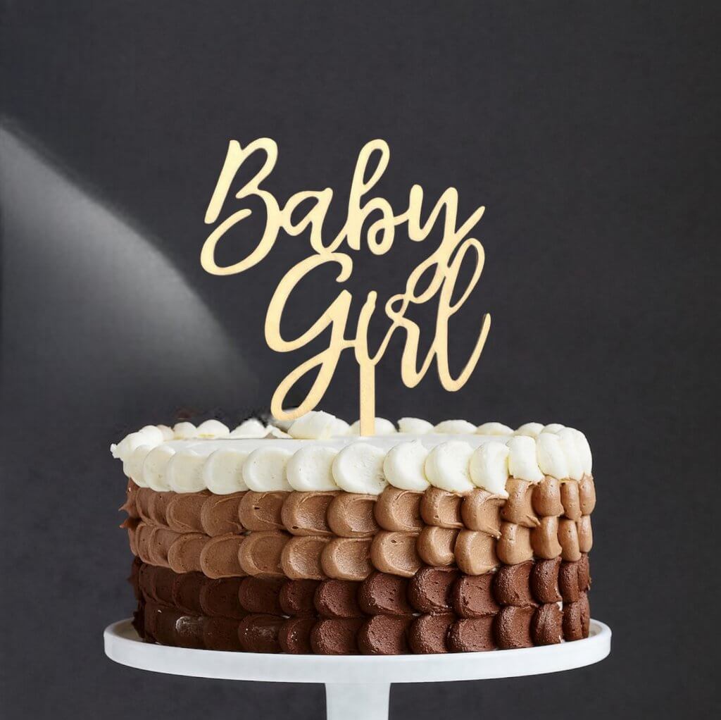 Wooden Acrylic Baby Girl Script Cake Topper - Baby Shower & Gender Reveal Cake Decorations