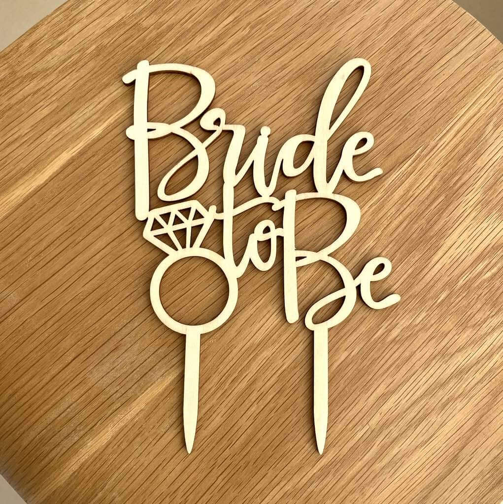 Wooden Diamond Bride To Be Wedding Cake Topper