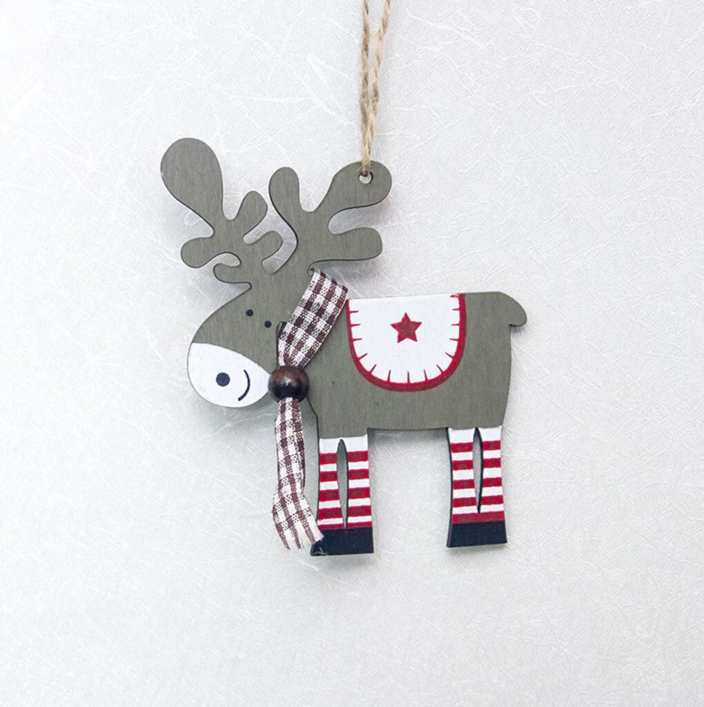 Wooden Grey Moose Christmas Tree Hanging Ornament