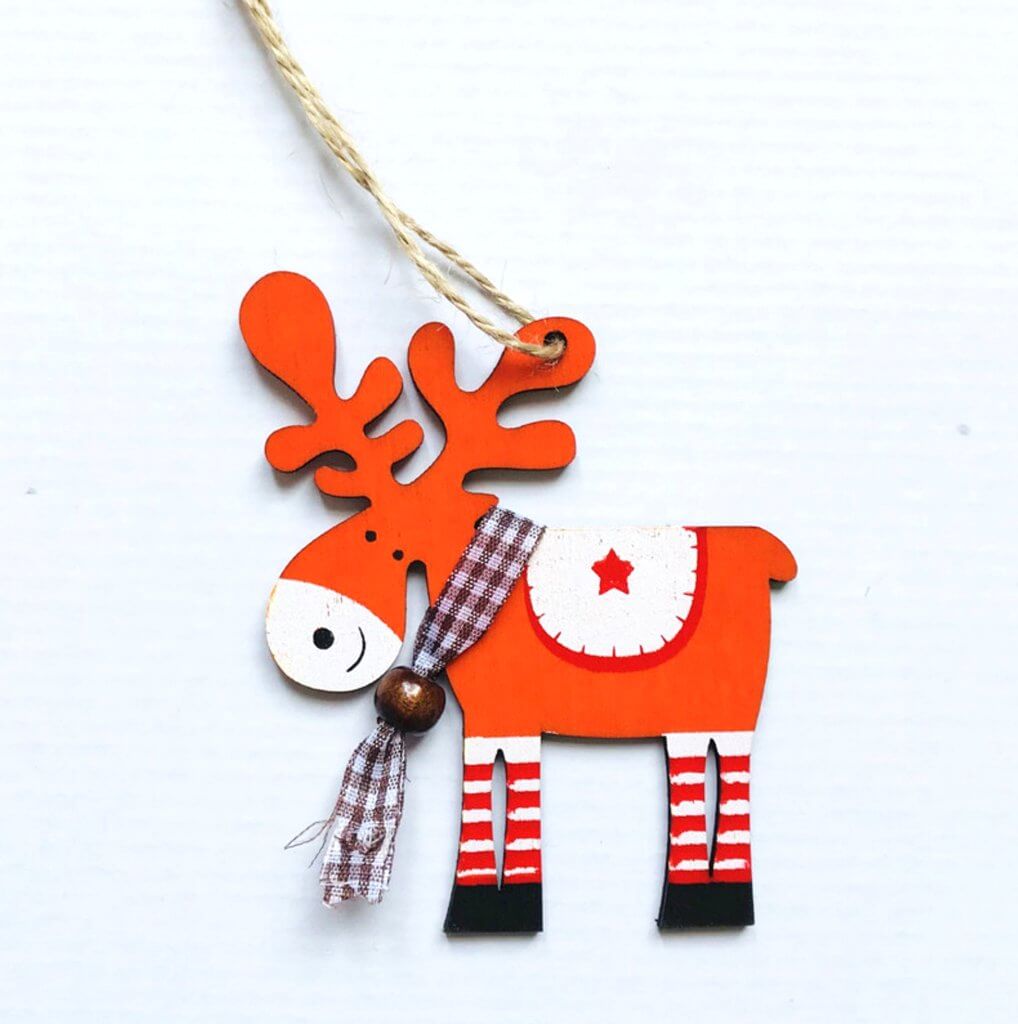 Wooden Moose Christmas Hanging Ornament - Orange