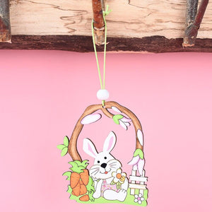 Wooden Easter Bunny Rabbit & Carrot Hanging Ornament