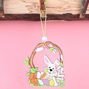 Wooden Easter Bunny Rabbit & Carrot Hanging Ornament