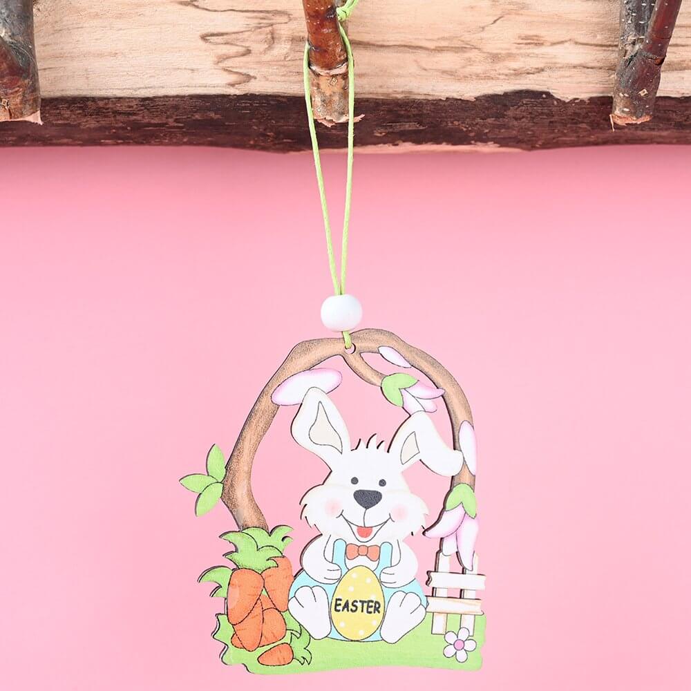 Wooden Easter Bunny Rabbit & Carrot Hanging Ornament