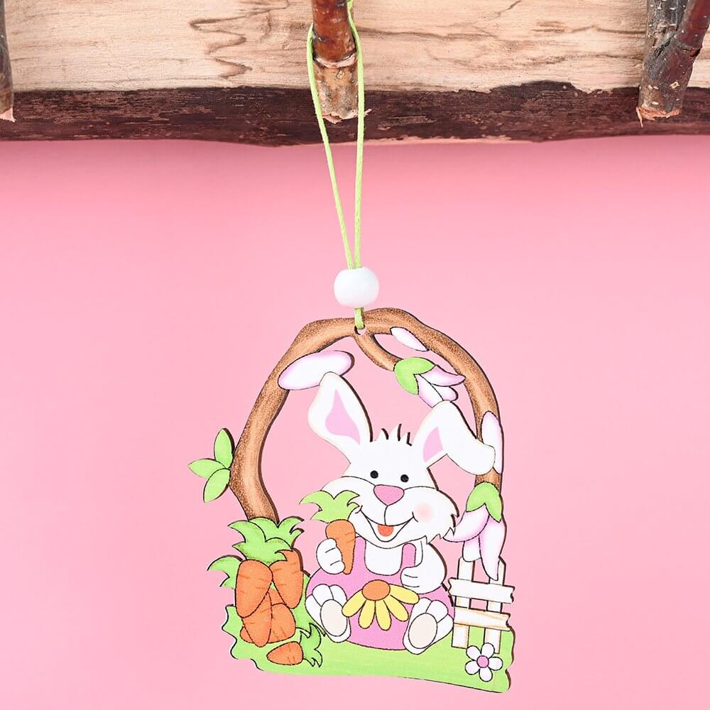 Wooden Easter Bunny Rabbit & Carrot Hanging Ornament
