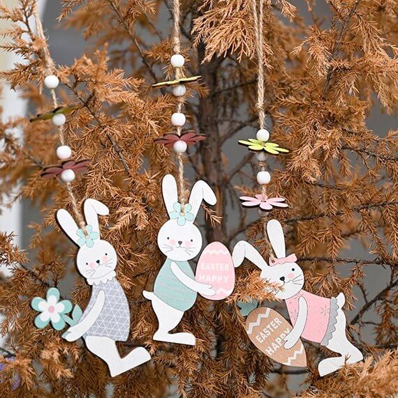 Wooden Easter Bunny Rabbit Hanging Ornament