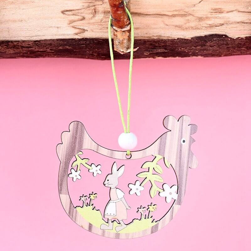 Wooden Easter Chicken Hanging Ornament Pendant 2 Pack