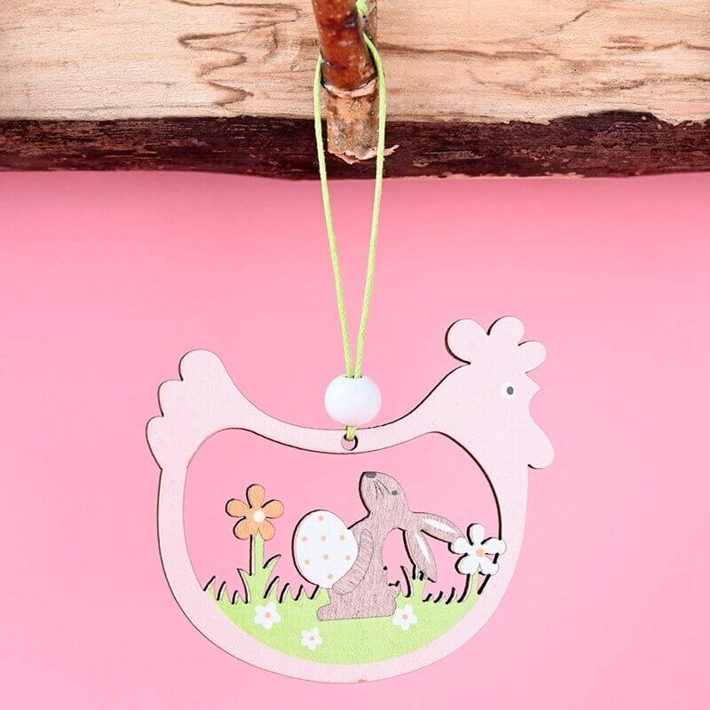 Wooden Easter Chicken Hanging Ornament Pendant 2 Pack