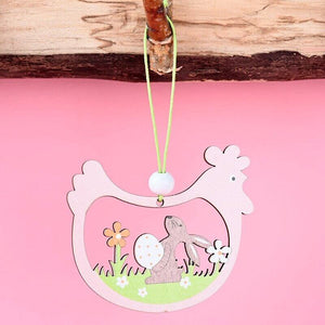 Wooden Easter Chicken Hanging Ornament Pendant 2 Pack