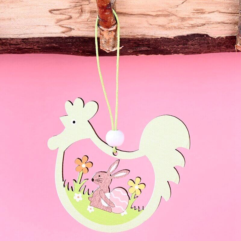 Wooden Easter Chicken Hanging Ornament Pendant 2 Pack