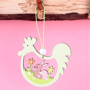 Wooden Easter Chicken Hanging Ornament Pendant 2 Pack