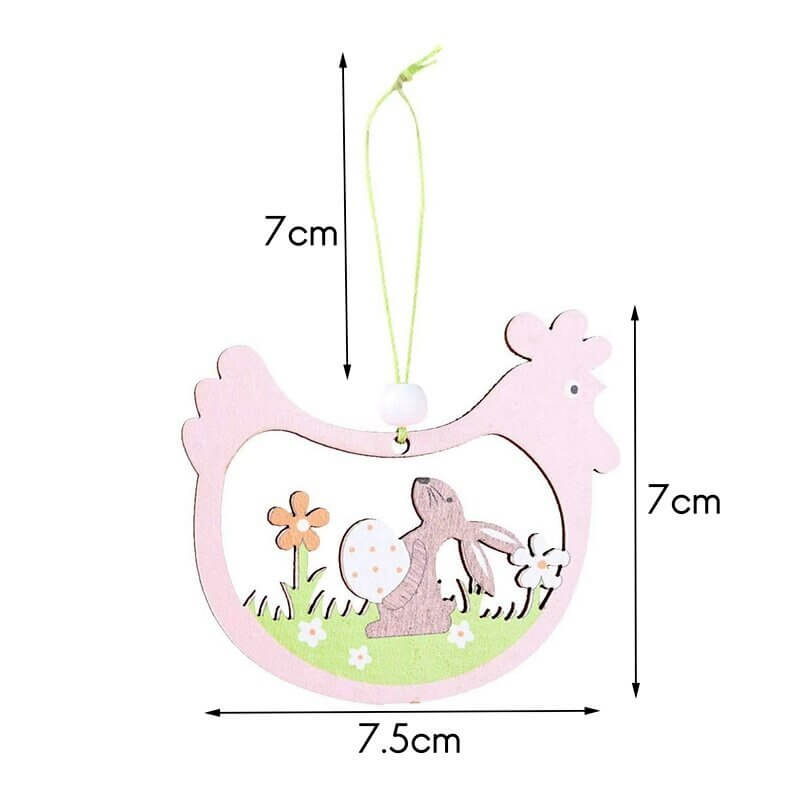 Wooden Easter Chicken Hanging Ornament Pendant 2 Pack