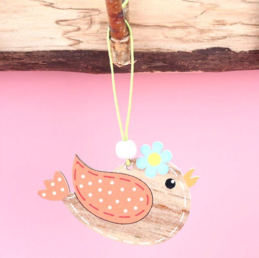 Wooden Easter Flying Bird Hanging Ornament Pendant 2 Pack