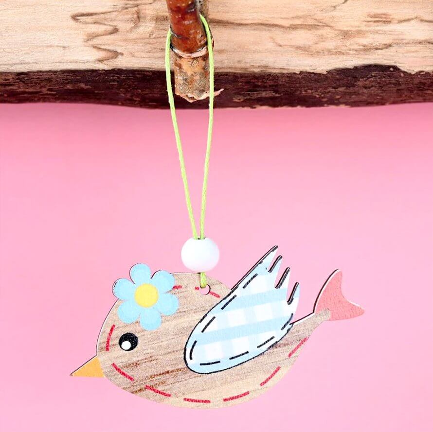 Wooden Easter Flying Bird Hanging Ornament Pendant 2 Pack