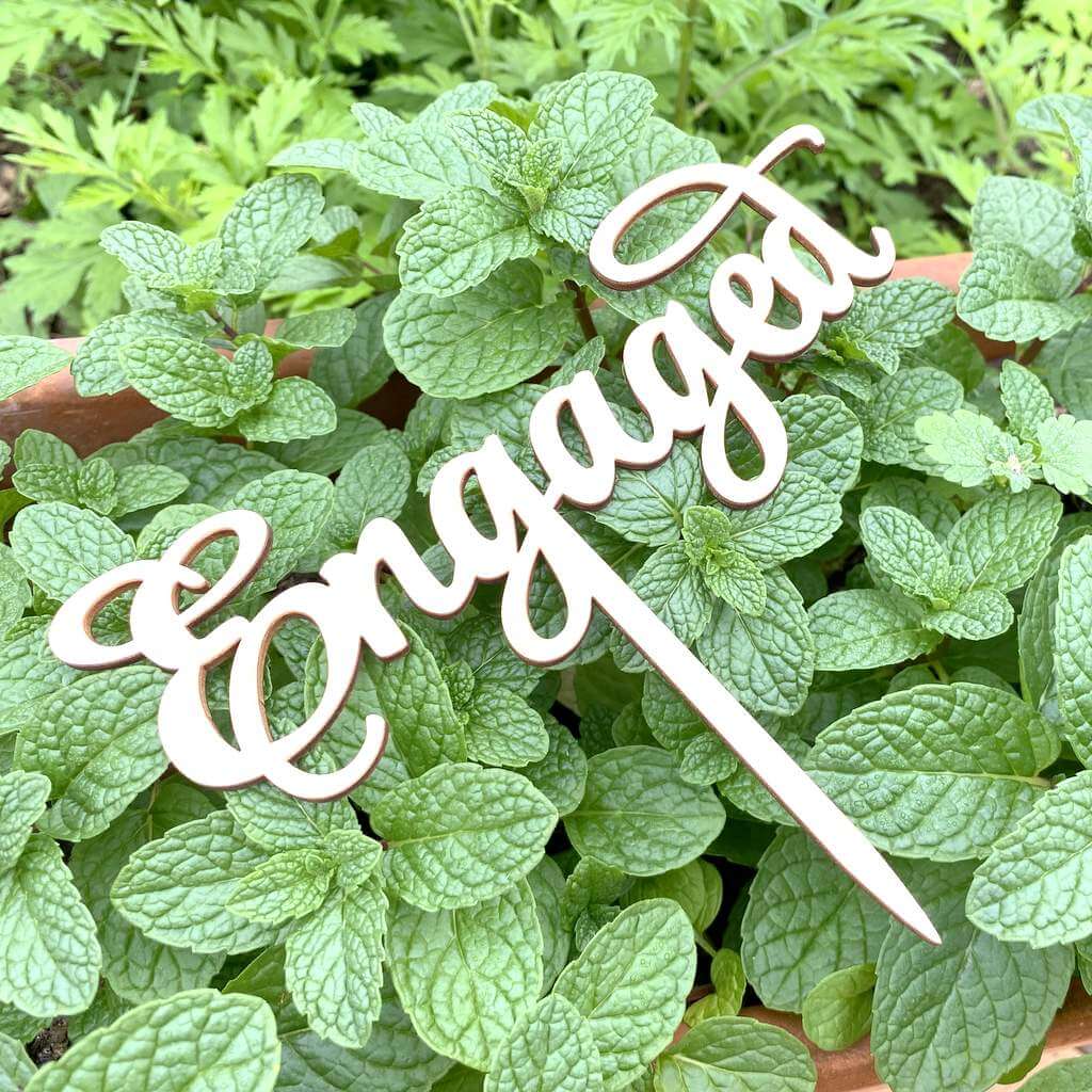 Wooden 'Engaged' Bridal Shower Cake Topper