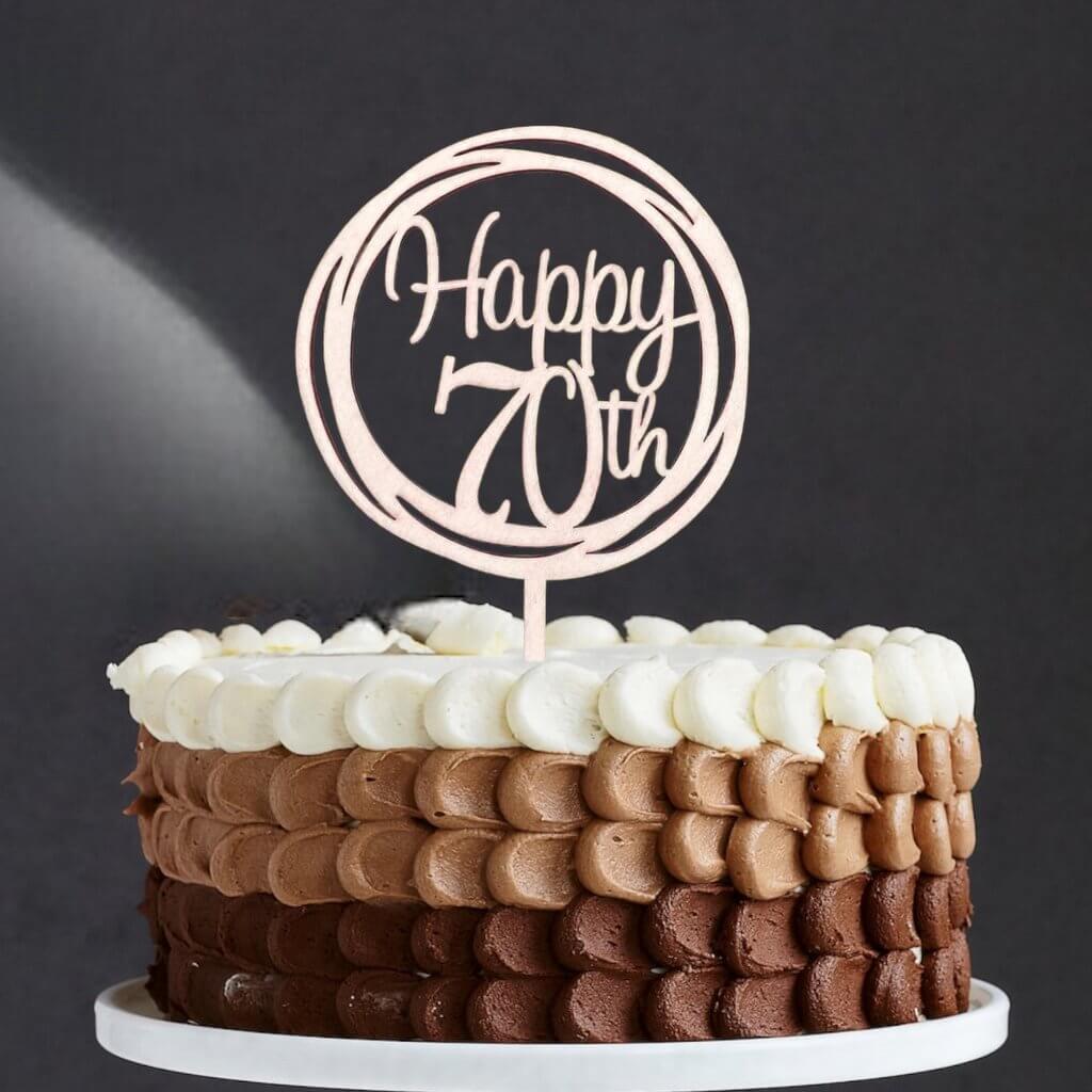 Wooden Geometric Circle 'Happy 70th' Cake Topper