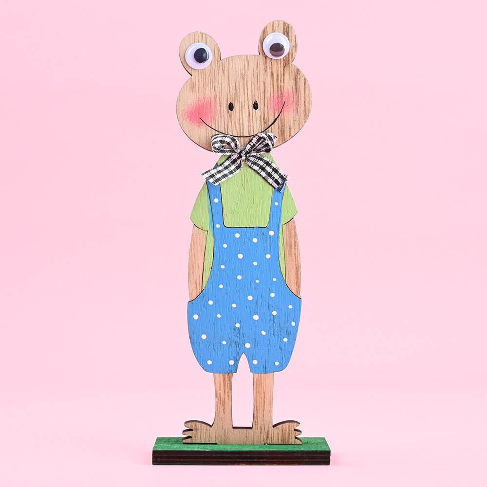 Wooden Green Standing Easter Frog Shelf Sitter - Easter Themed Party Supplies, Accessories, and Paper Decorations