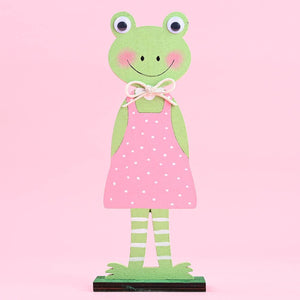 Wooden Green Standing Easter Frog Shelf Sitter - Easter Themed Party Supplies, Accessories, and Paper Decorations