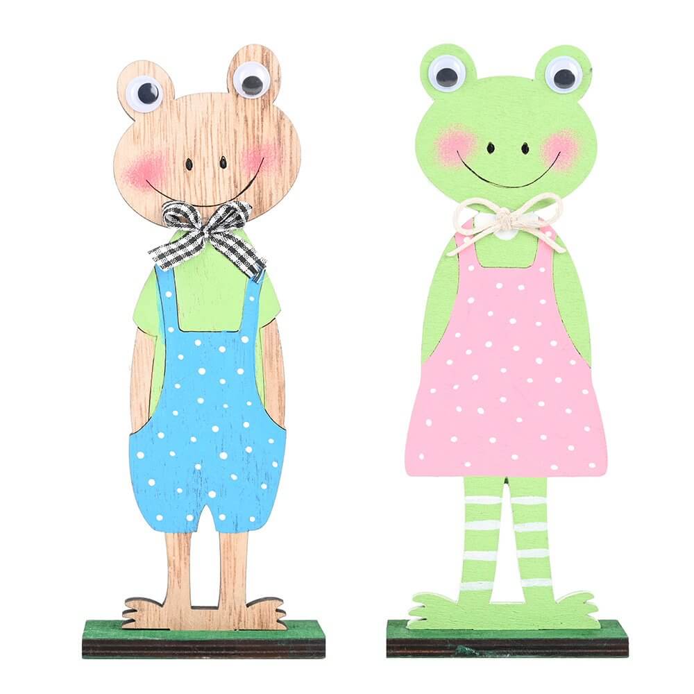 Wooden Green Standing Easter Frog Shelf Sitter - Easter Themed Party Supplies, Accessories, and Paper Decorations