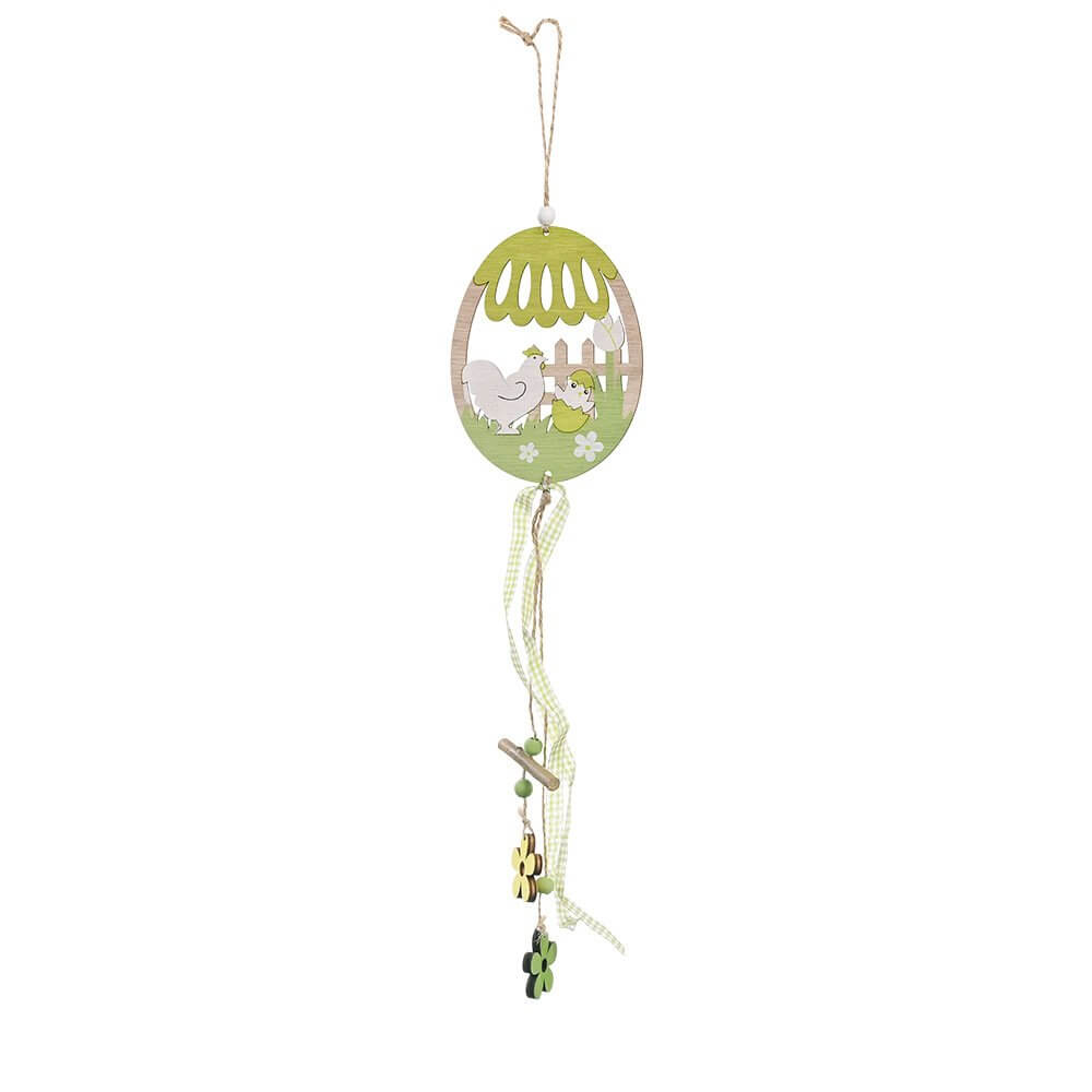 Wooden Happy Easter Hen & Chick in Egg Hanging Ornament Pendant