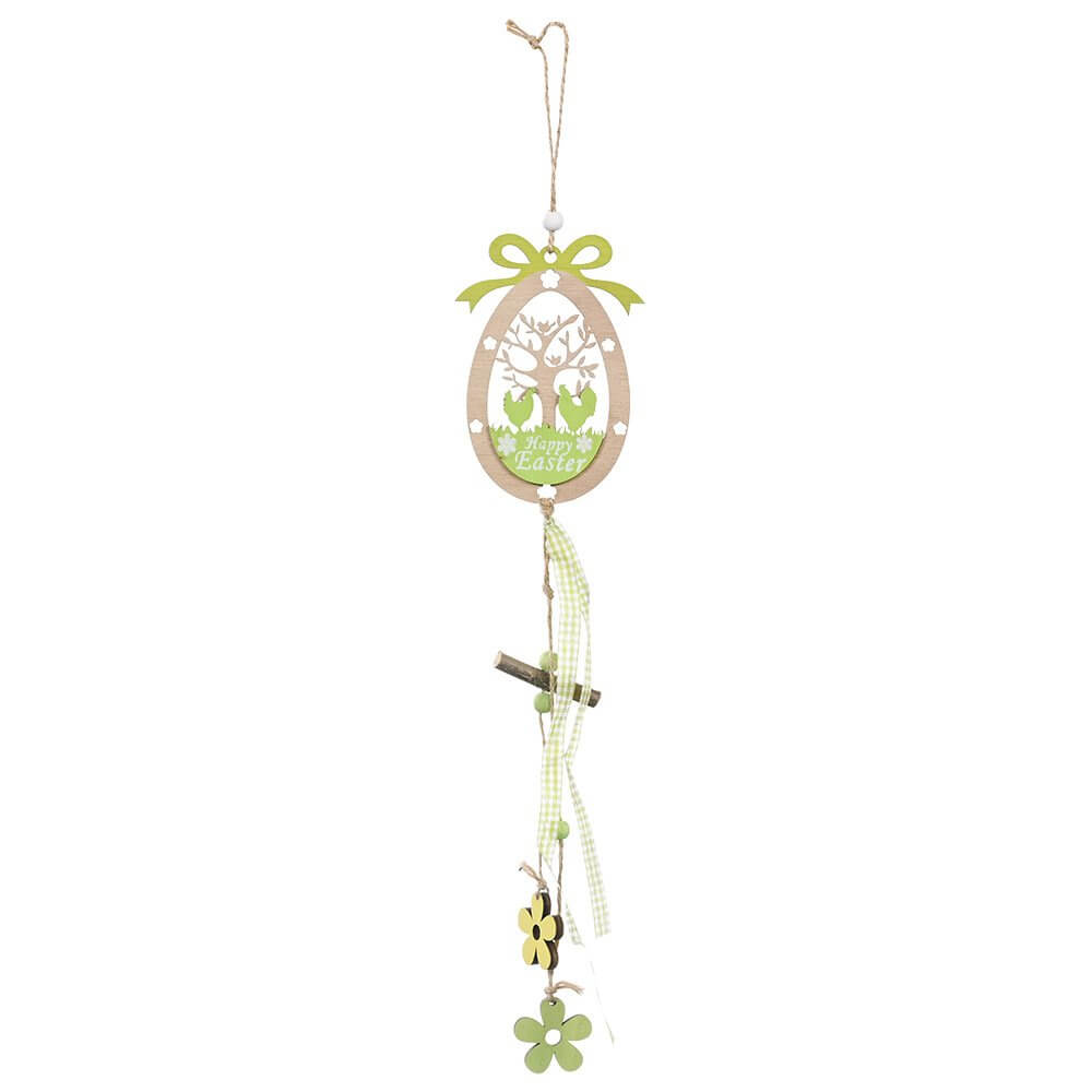 Wooden Happy Easter Chickens in Egg Hanging Ornament Pendant green