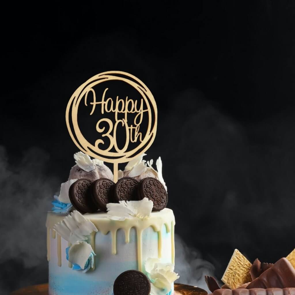 Online Party Supplies Australia Wooden Geometric Circle Happy 30th Birthday Cake Topper