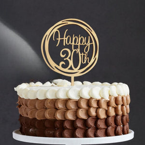 Online Party Supplies Australia Wooden Geometric Circle Happy 30th Birthday Cake Topper