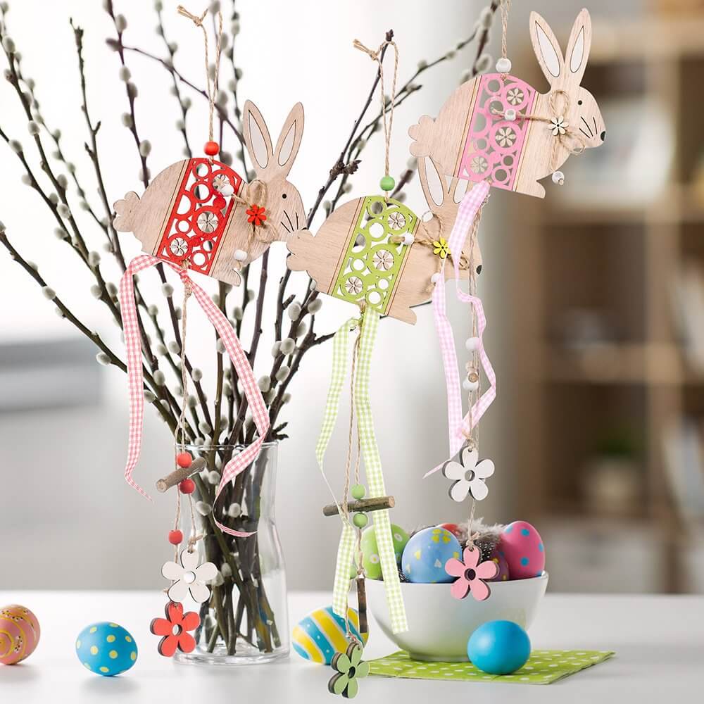 Wooden Floral Easter Bunny Hanging Ornament
