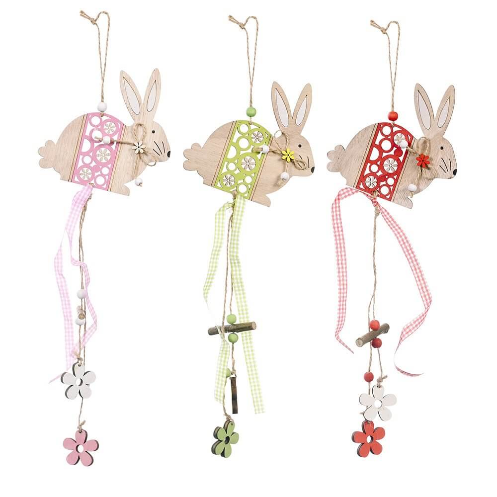 Wooden Floral Easter Bunny Hanging Ornament