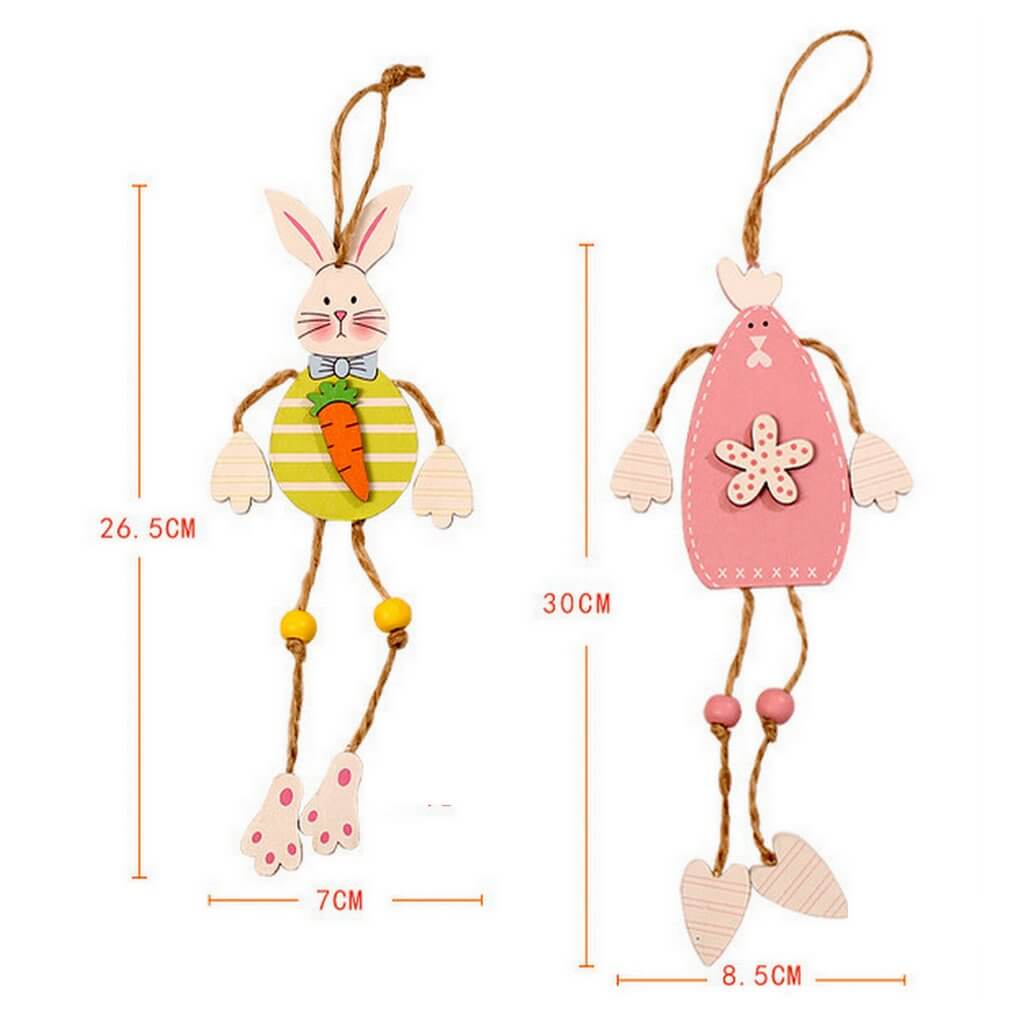 Wooden Happy Easter Bunny Rabbit Hanging Ornament - T