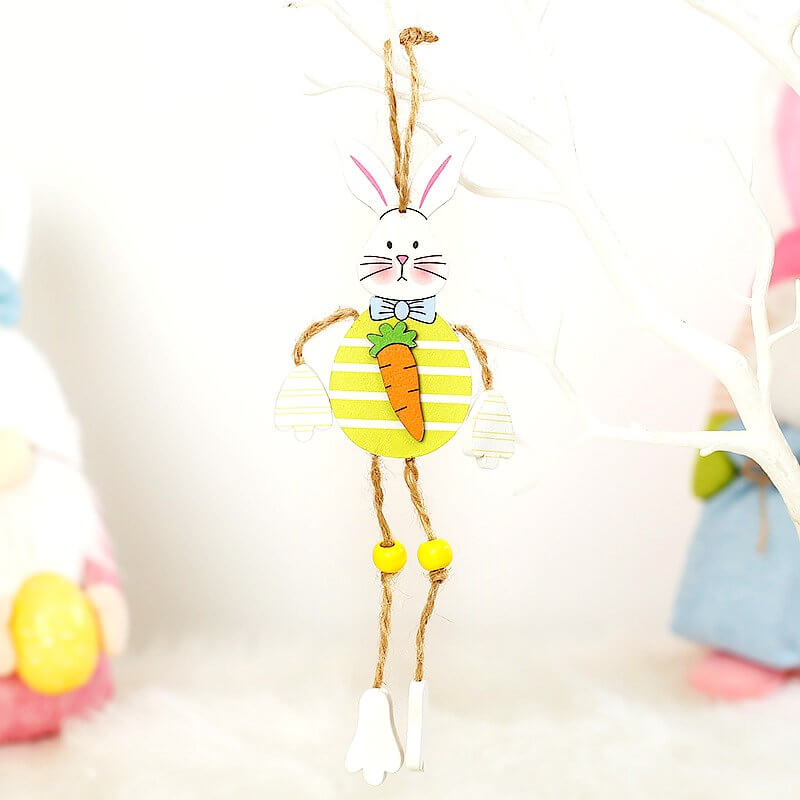 Wooden Happy Easter Bunny Rabbit Hanging Ornament - T