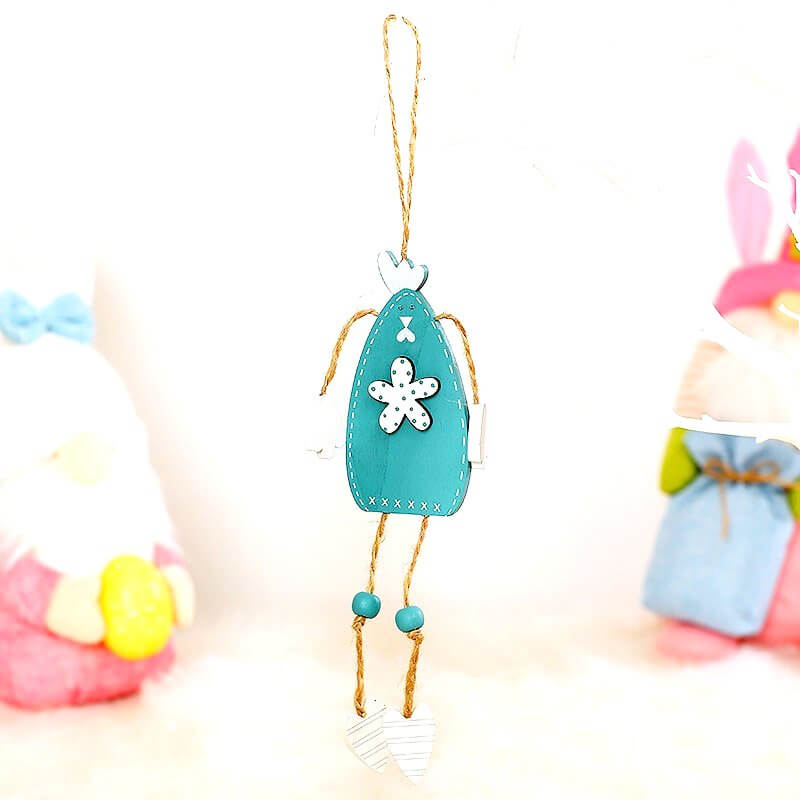 Wooden Happy Easter Bunny Rabbit Hanging Ornament - T