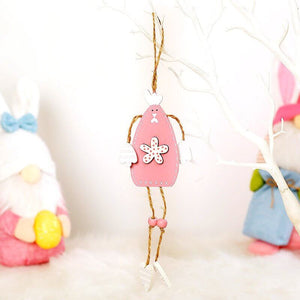 Wooden Happy Easter Bunny Rabbit Hanging Ornament - T