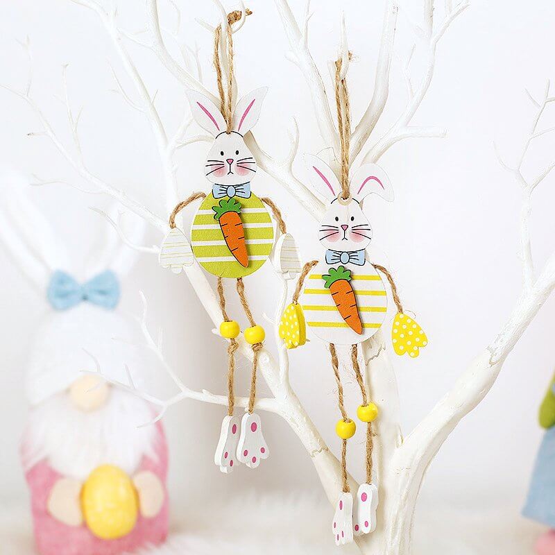 Wooden Happy Easter Bunny Rabbit Hanging Ornament - T