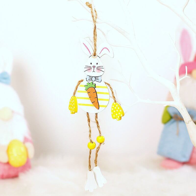 Wooden Happy Easter Bunny Rabbit Hanging Ornament - T