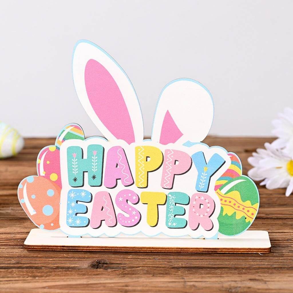 Wooden Happy Easter Spring Rabbit & Egg Shelf Sitter