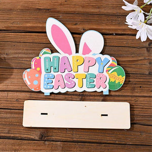 Wooden Happy Easter Spring Rabbit & Egg Shelf Sitter