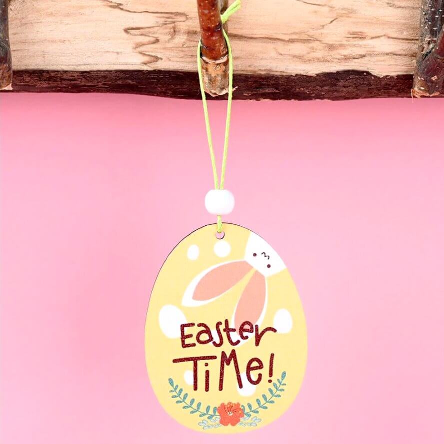 Wooden Happy Easter Egg Hanging Ornament Pendant 2 Pack