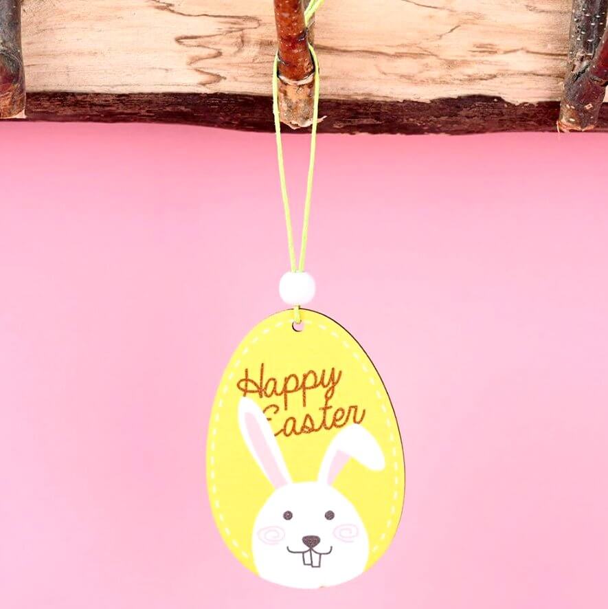 Wooden Happy Easter Egg Hanging Ornament Pendant 2 Pack