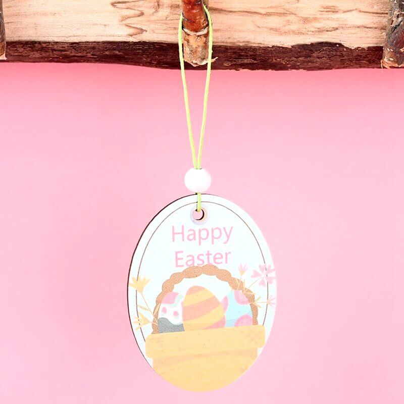 Wooden Happy Easter Egg Hanging Ornament Pendant 2 Pack