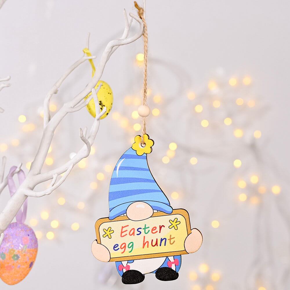 Wooden Rainbow Easter Gnome & Egg Hanging Ornament