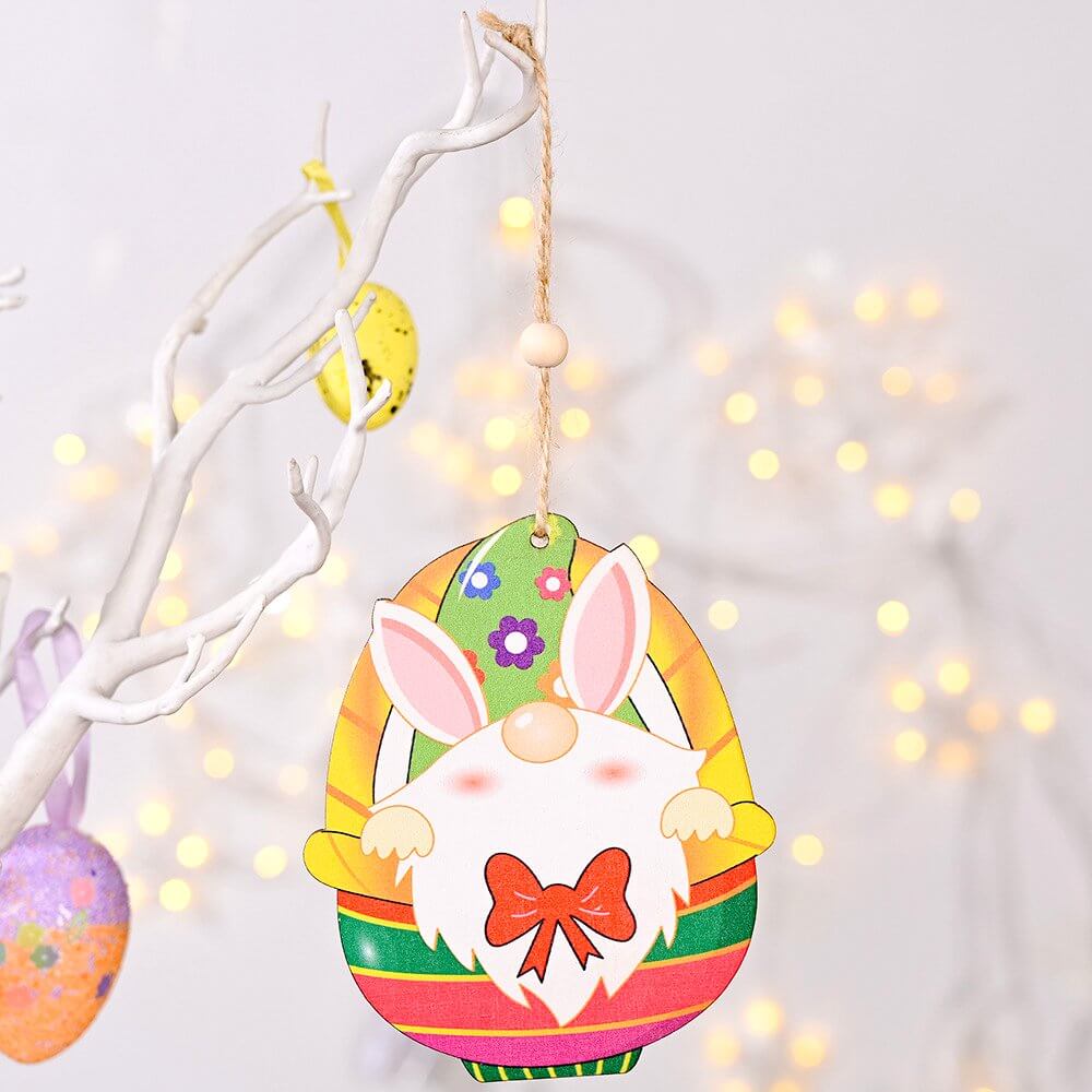 Wooden Rainbow Easter Gnome & Egg Hanging Ornament