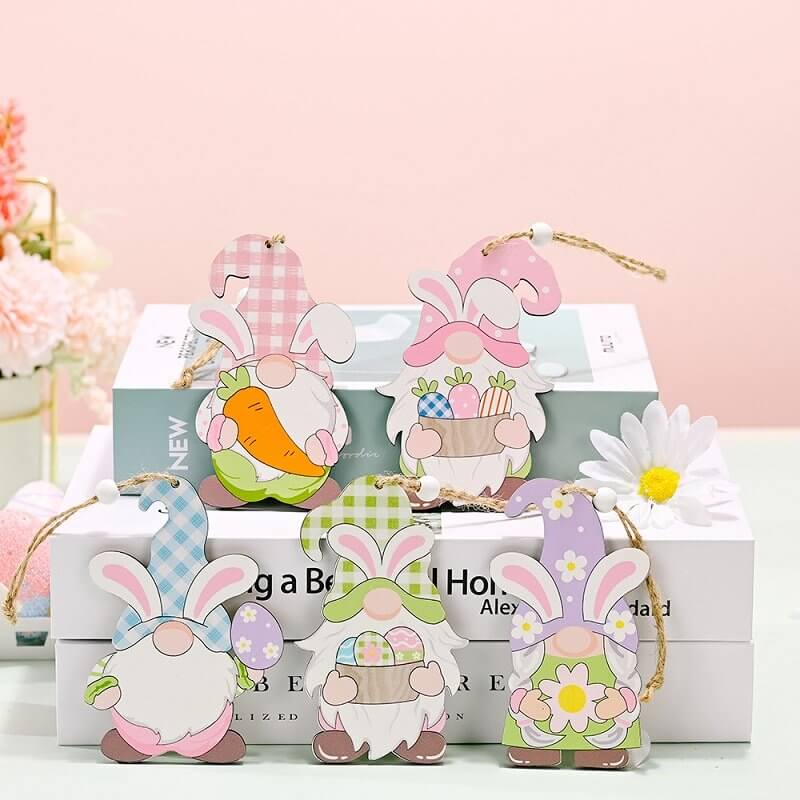 Wooden Easter Rabbit Gnome Hanging Ornament