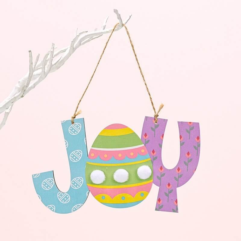 Wooden JOY Easter Egg Hanging Ornament