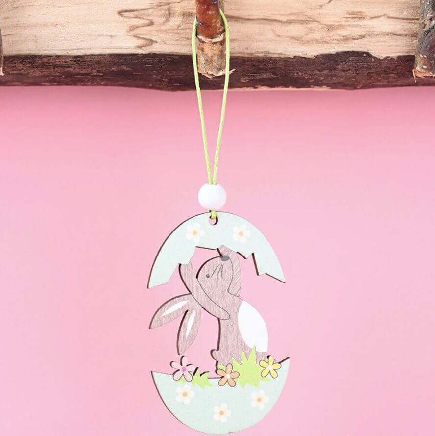 Wooden Easter Egg House Hanging Ornament Pendant 2 Pack