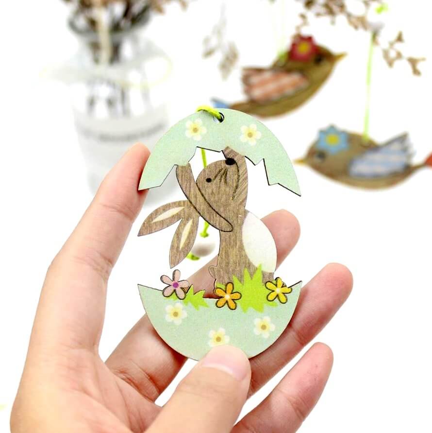 Wooden Easter Egg House Hanging Ornament Pendant 2 Pack