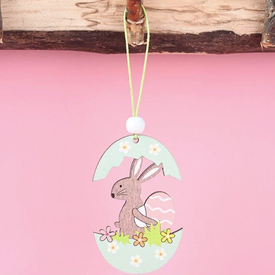 Wooden Easter Egg House Hanging Ornament Pendant 2 Pack