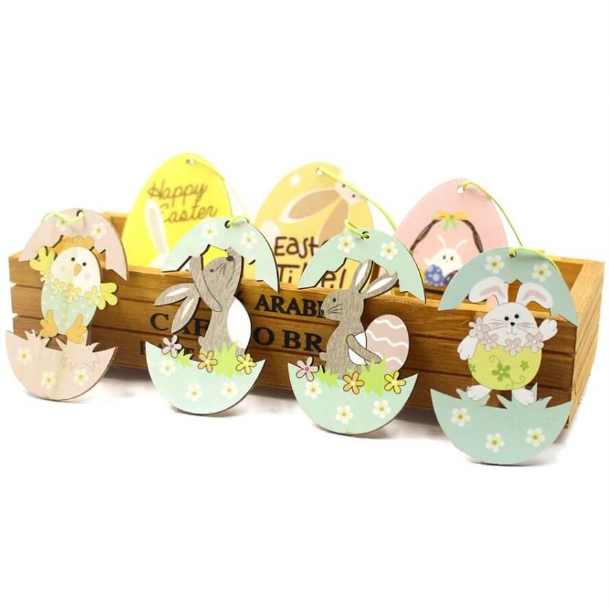 Wooden Easter Egg House Hanging Ornament Pendant 2 Pack